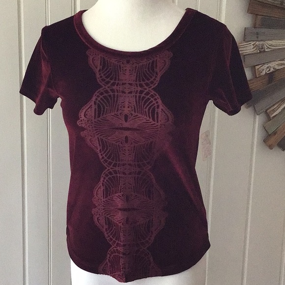 NWT FREE PEOPLE VELVET BURGUNDY  TOP - Picture 2 of 9